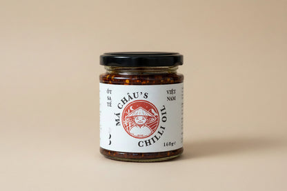Front of Má Châu's Chilli Oil jar – handmade in Walthamstow, E17.
